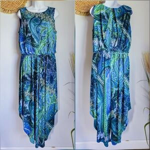 London Times New Gwynnie Jumpsuit Paisley Jersey Crop Asymmetrical Leg SZ 10